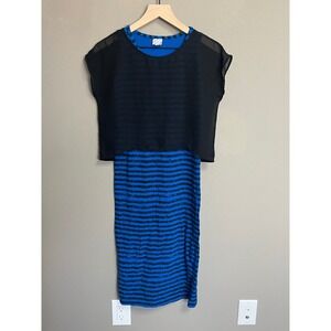 Signed By Disney Kids Dress Blue Black Striped Overlay Sleeveless Tank L